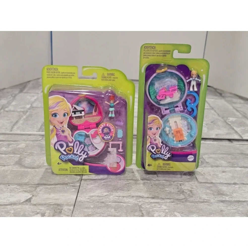 Set of 2 New Polly Pocket‎ Snow Cabin Sledding and Dance Recital Ballet Compacts